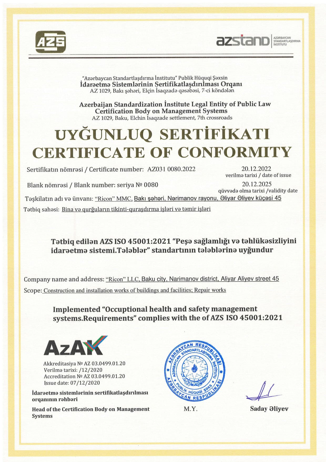 AZSTAND ISO 45001:2021